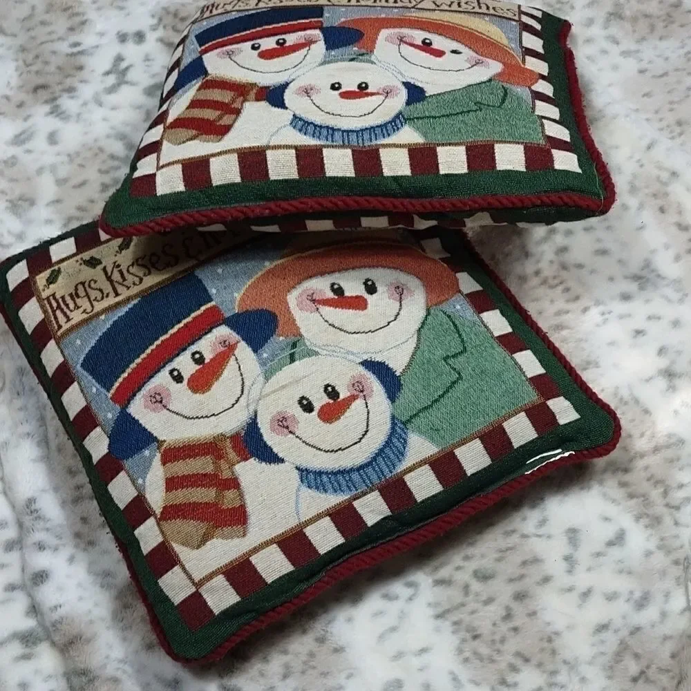 Two Christmas Hugs, Kisses & Holiday Wishes Pillows